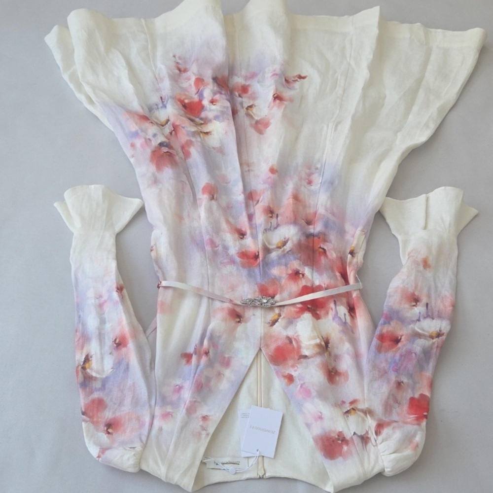 Zimmermann White and Pink Floral Long Sleeve Dress size AU 3 -US 10 - Picture 11 of 16